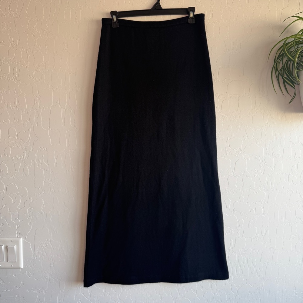 Carole Little Vintage Black Knit Maxi Skirt Small Wool Blend Minimal Long Solid